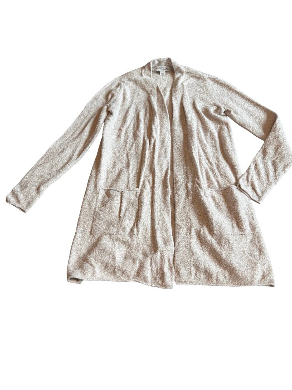 Barefoot Dreams Cozy Chic Lite Open-Front Cardigan Sweater Cream Stretch Size XS